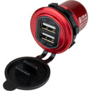 Sea-Dog Round Red Dual USB Charger w/1 Quick Charge Port + [426504-1]-Angler's World