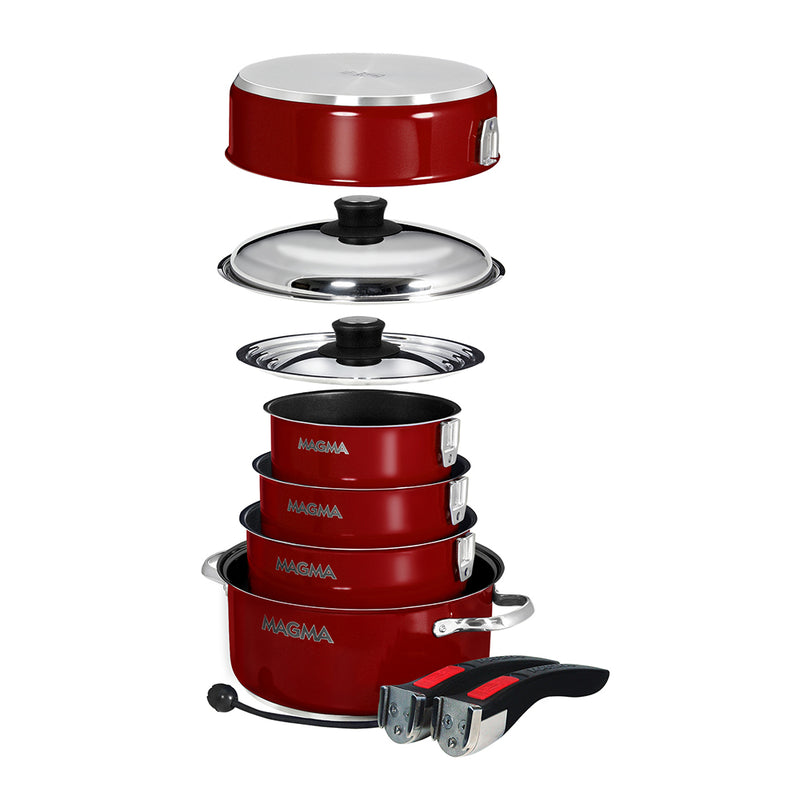 Magma Nestable 10 Piece Induction Non-Stick Enamel Finish Cookware Set - Magma Red [A10-366-MR-2-IN]-Angler's World