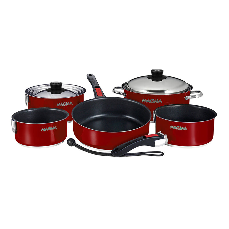 Magma Nestable 10 Piece Induction Non-Stick Enamel Finish Cookware Set - Magma Red [A10-366-MR-2-IN]-Angler's World
