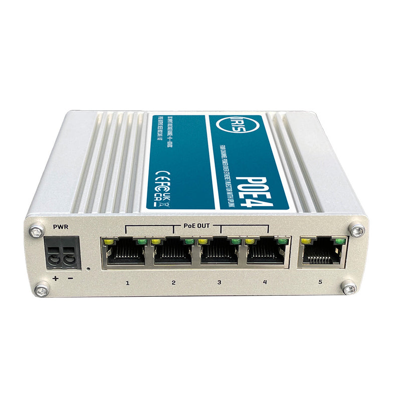 Iris Four Channel Uplink Power Over Ethernet Switch - IEEE802.3af 3at Compliant - 9-30VDC Input - 48VDC Output [POE4V2]-Angler's World