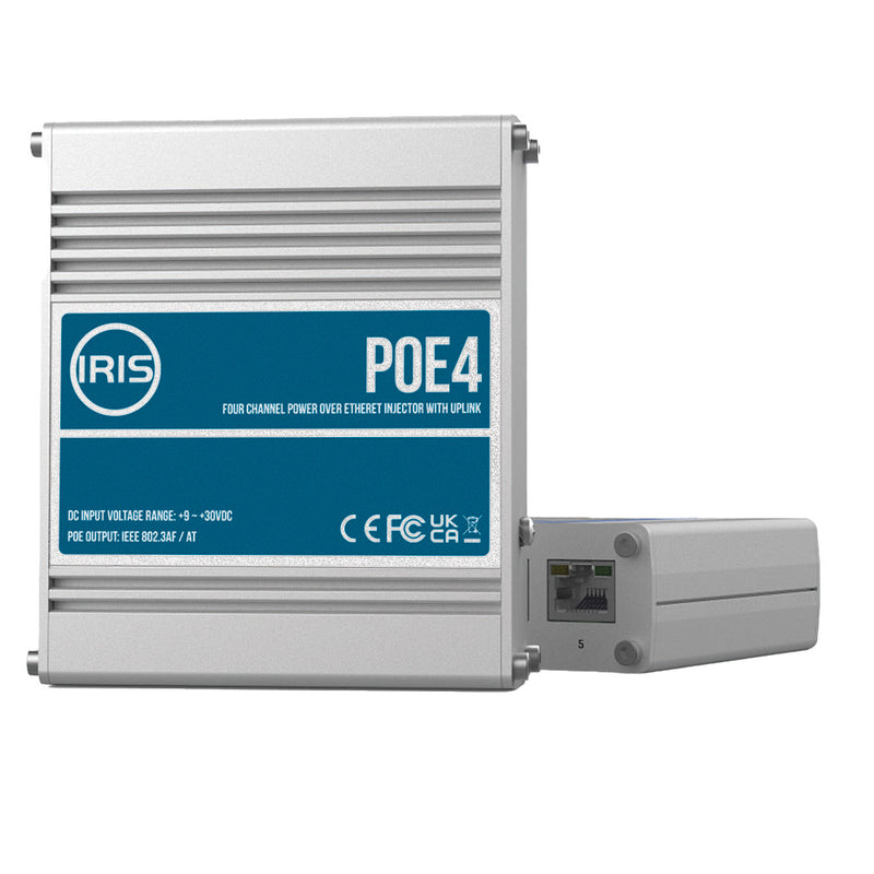 Iris Four Channel Uplink Power Over Ethernet Switch - IEEE802.3af 3at Compliant - 9-30VDC Input - 48VDC Output [POE4V2]-Angler's World