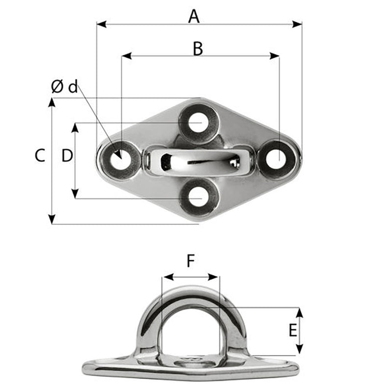 Wichard Diamond Pad Eye - Round - 60mm Length (2-23/64") - M5 Screw [6644]-Angler's World
