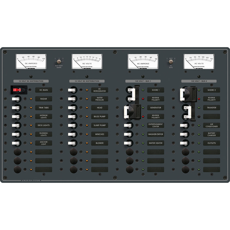 Blue Sea 8086 AC 3 Sources +12 Positions/DC Main +19 Position Toggle Circuit Breaker Panel - White Switches [8086]-Angler's World