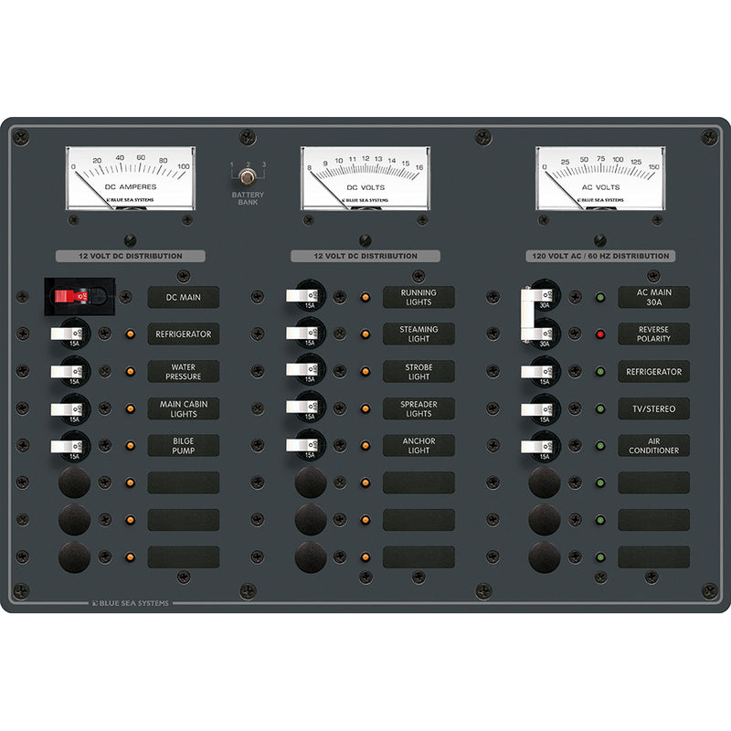 Blue Sea 8084 AC Main +6 Positions/DC Main +15 Positions Toggle Circuit Breaker Panel - White Switches [8084]-Angler's World