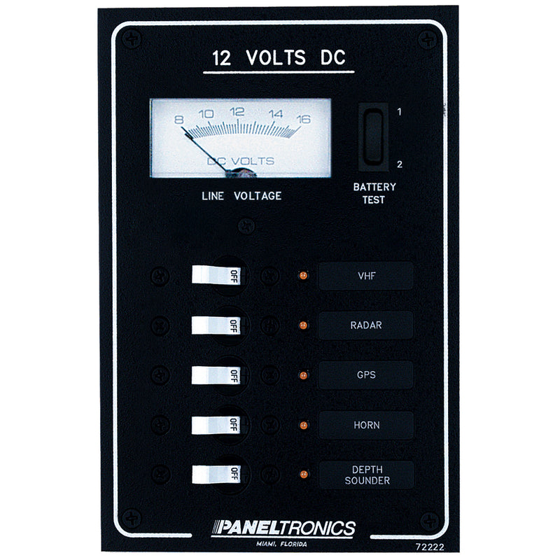 Paneltronics Standard DC 5 Position Breaker Panel & Meter w/LEDs [9972222B]-Angler's World