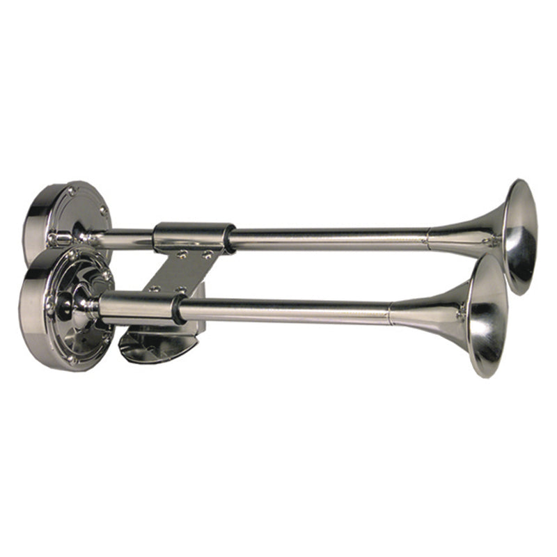 Schmitt Marine Deluxe All-Stainless Shorty Dual Trumpet Horn - 12V [10012]-Angler's World