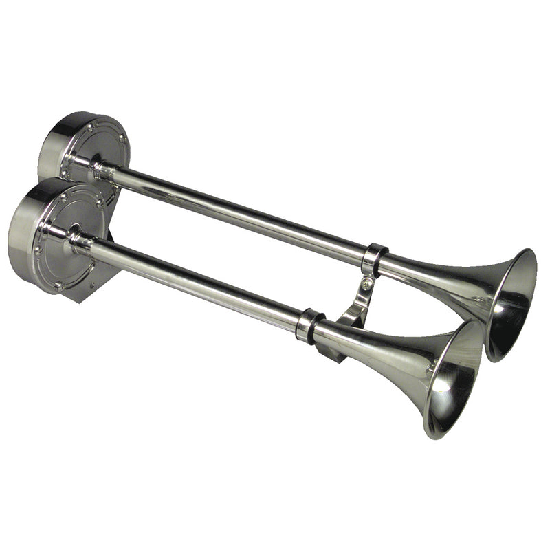 Schmitt Marine Deluxe All-Stainless Dual Trumpet Horn - 12V [10028]-Angler's World