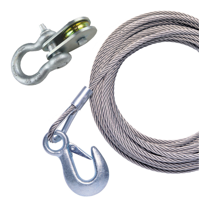 Powerwinch 25' x 7/32" Stainless Steel Universal Premium Replacement Galvanized Cable w/Pulley Block [P1096500AJ]-Angler's World