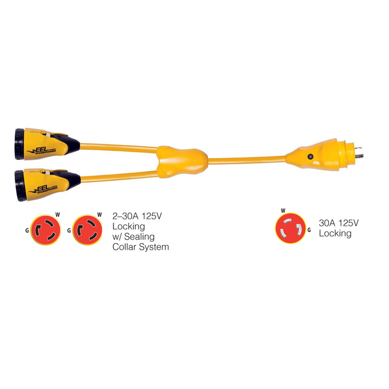 Marinco Y30-2-30 EEL (2)30A-125V Female to (1)30A-125V Male "Y" Adapter - Yellow [Y30-2-30]-Angler's World