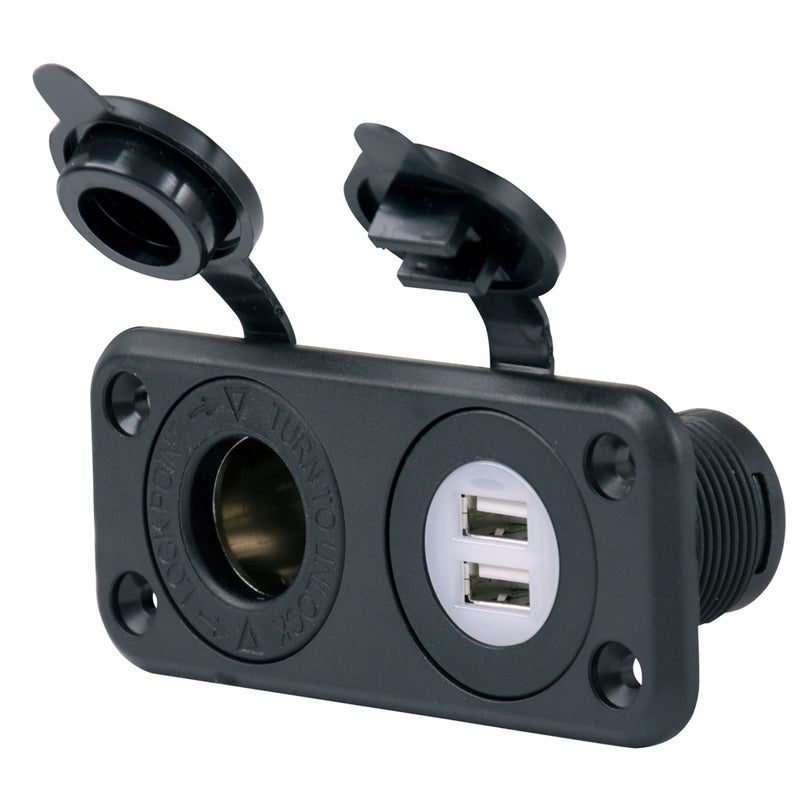 Marinco SeaLink Deluxe Dual USB Charger & 12V Receptacle [12VCOMBO]-Angler's World
