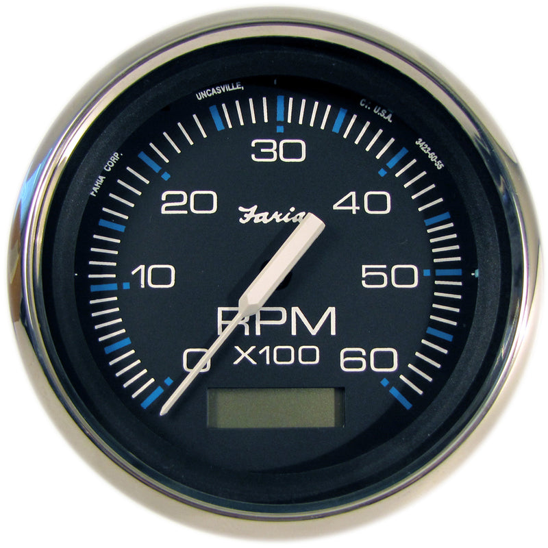 Faria Chesapeake Black 4" Tachometer w/Hourmeter - 6000 RPM (Gas) (Inboard) [33732]-Angler's World