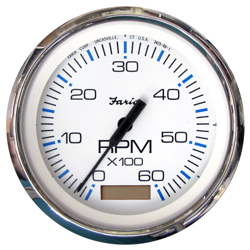 Faria Chesapeake White SS 4" Tachometer w/Hourmeter - 6000 RPM (Gas)(Inboard) [33832]-Angler's World