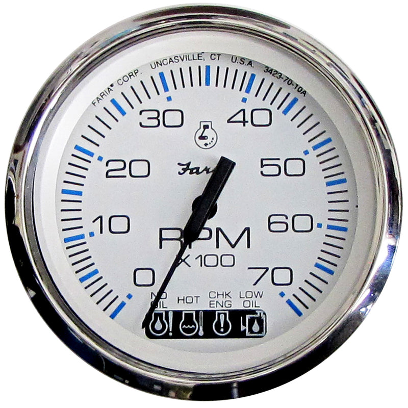 Faria Chesapeake White SS 4" Tachometer w/Systemcheck Indicator - 7000 RPM (Gas) (Johnson/Evinrude Outboard) [33850]-Angler's World