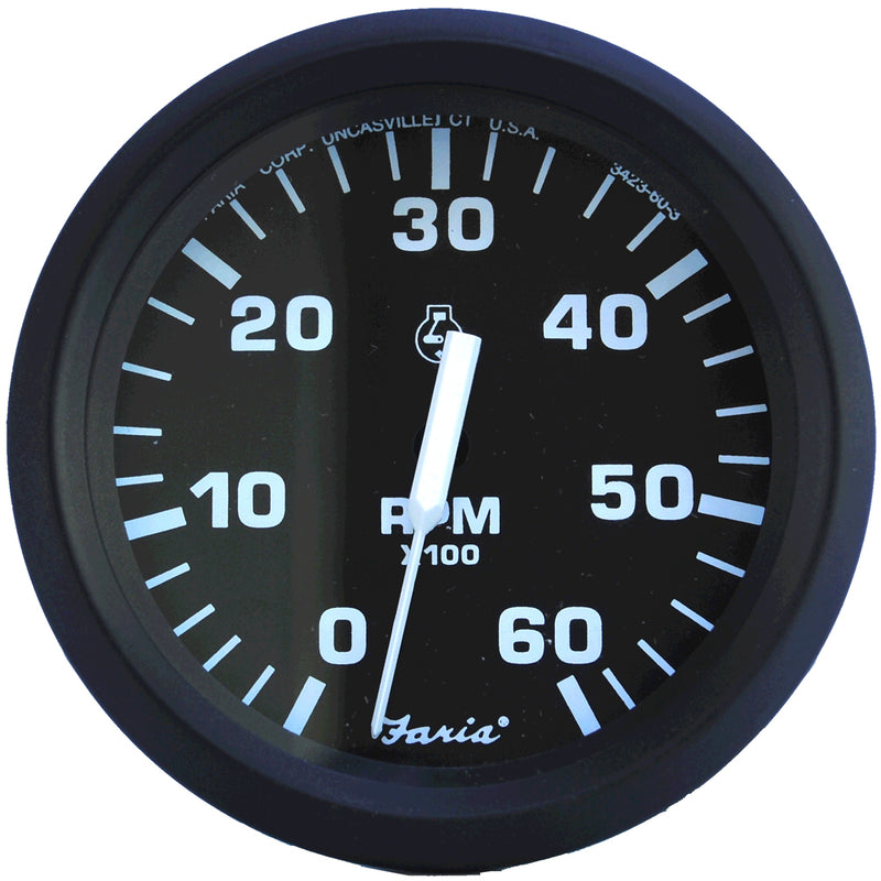 Faria Euro Black 4" Tachometer - 6,000 RPM (Gas - Inboard & I/O) [32804]-Angler's World
