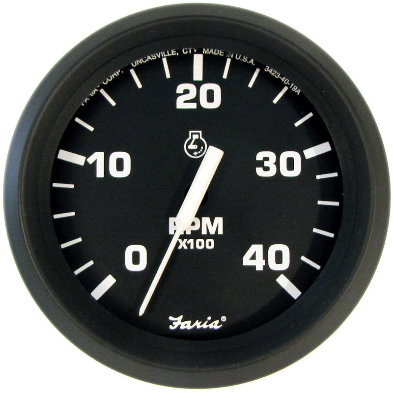 Faria Euro Black 4" Tachometer - 4000 RPM (Diesel) (Mechanical Takeoff) [32842]-Angler's World