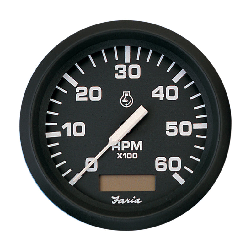 Faria Euro Black 4" Tachometer w/Hourmeter - 6,000 RPM (Gas - Inboard) [32832]-Angler's World