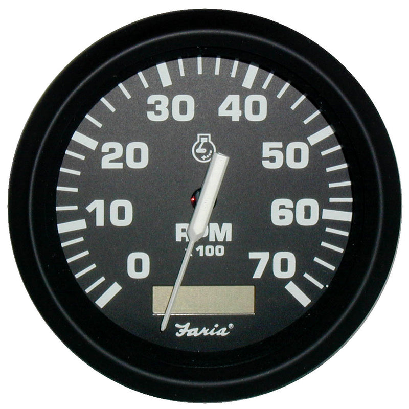 Faria Euro Black 4" Tachometer w/Hourmeter - 7,000 RPM (Gas - Outboard) [32840]-Angler's World