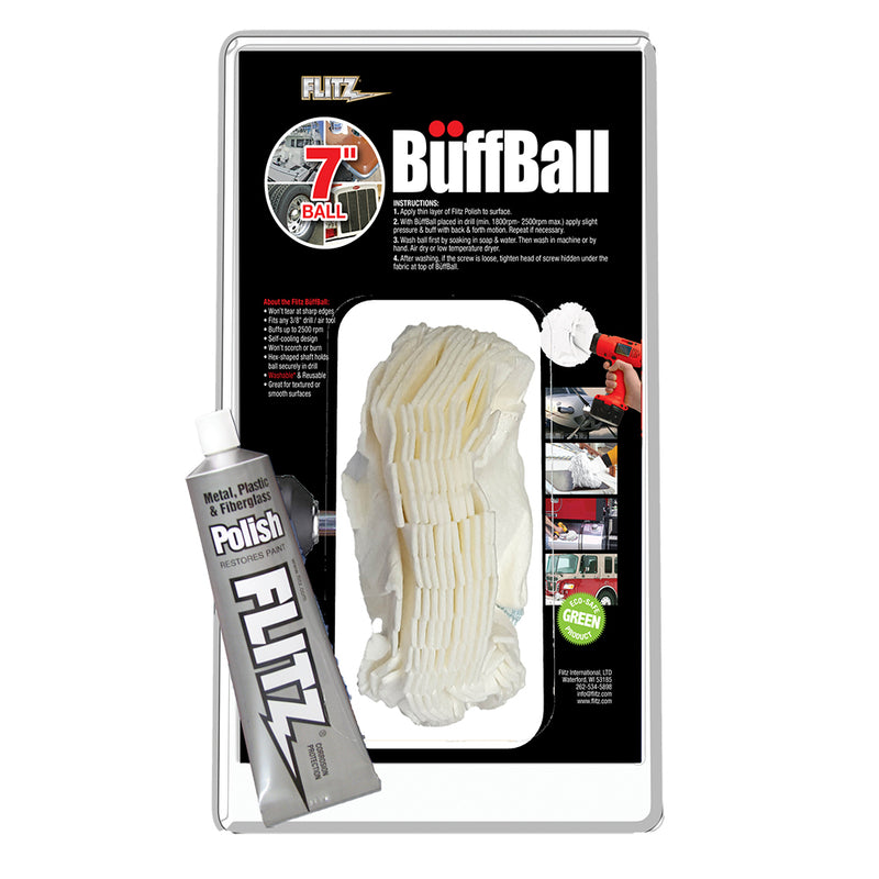Flitz Buff Ball - Extra Large 7" - White w/1.76oz Tube Flitz Polish [WB 201-50]-Angler's World