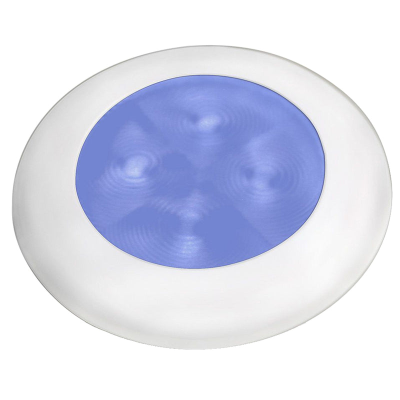 Hella Marine Slim Line LED 'Enhanced Brightness' Round Courtesy Lamp - Blue LED - White Plastic Bezel - 12V [980502241]-Angler's World