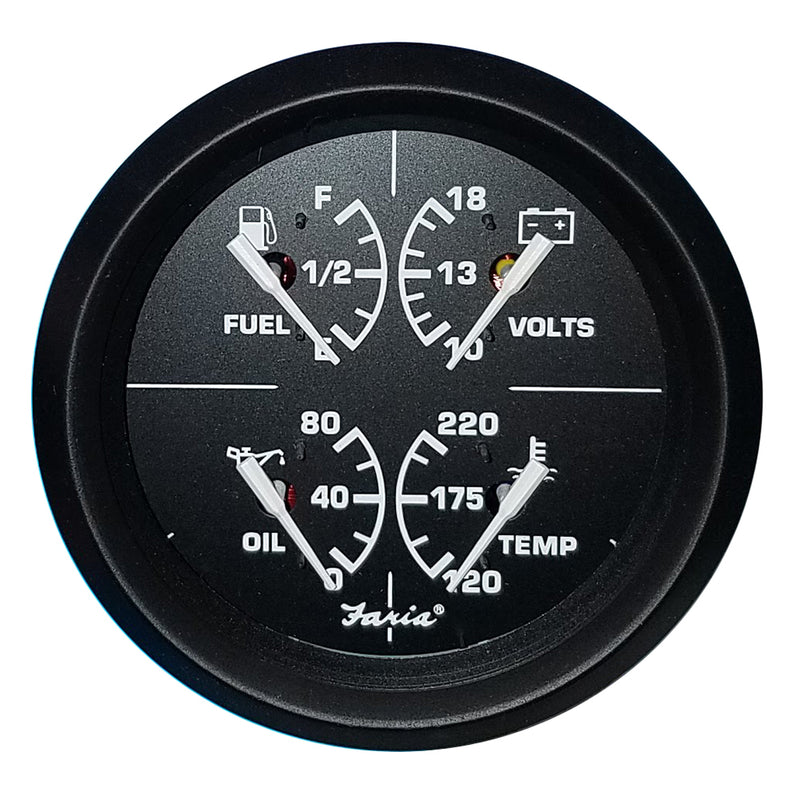 Faria Euro Black 4" Multifunction Gauge - Volt/Fuel/Oil/Water Temperature [32851]-Angler's World