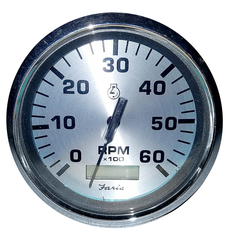 Faria Spun Silver 4" Tachometer w/Hourmeter (6000 RPM) (Gas Inboard) [36032]-Angler's World