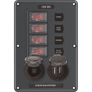 Blue Sea 4321 Circuit Breaker Switch Panel 4 Position - Gray w/12V Socket Dual USB [4321]-Angler's World