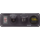 Blue Sea 4366 Water Resistant USB Accessory Panel - Circuit Breaker, 12V Socket, Dual USB Charger, Mini Voltmeter [4366]-Angler's World