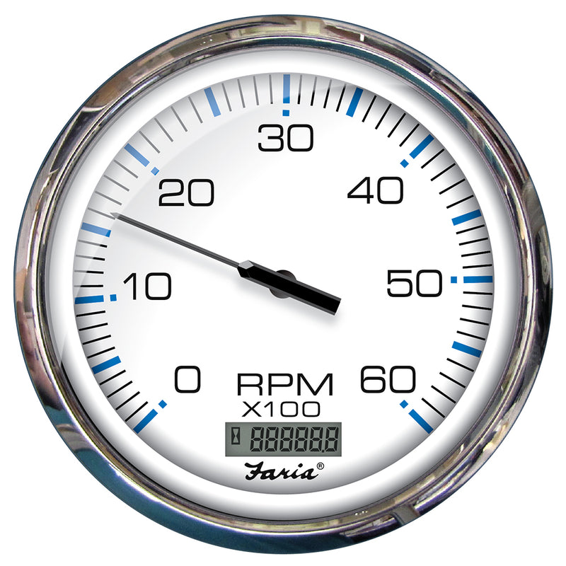 Faria Chesapeake White SS 5" Tachometer w/Digital Hourmeter - 6000 RPM (Gas) (Inboard) [33863]-Angler's World
