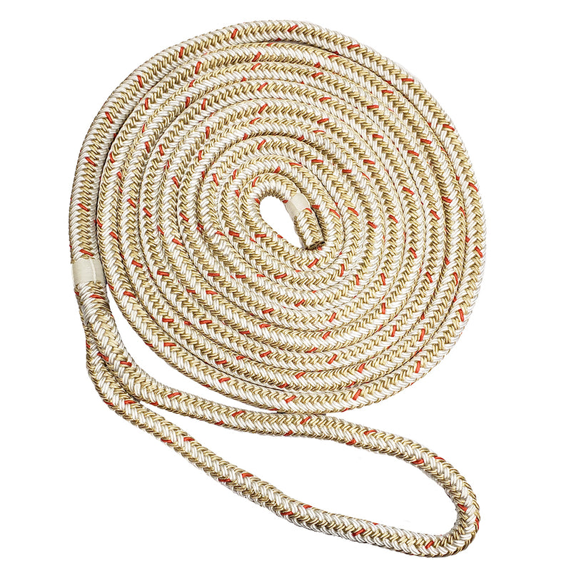 New England Ropes 3/8" Double Braid Dock Line - White/Gold w/Tracer - 15 [C5059-12-00015]-Angler's World