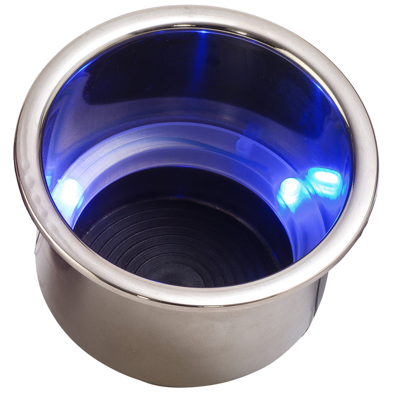 Sea-Dog LED Flush Mount Combo Drink Holder w/Drain Fitting - Blue LED [588074-1]-Angler's World