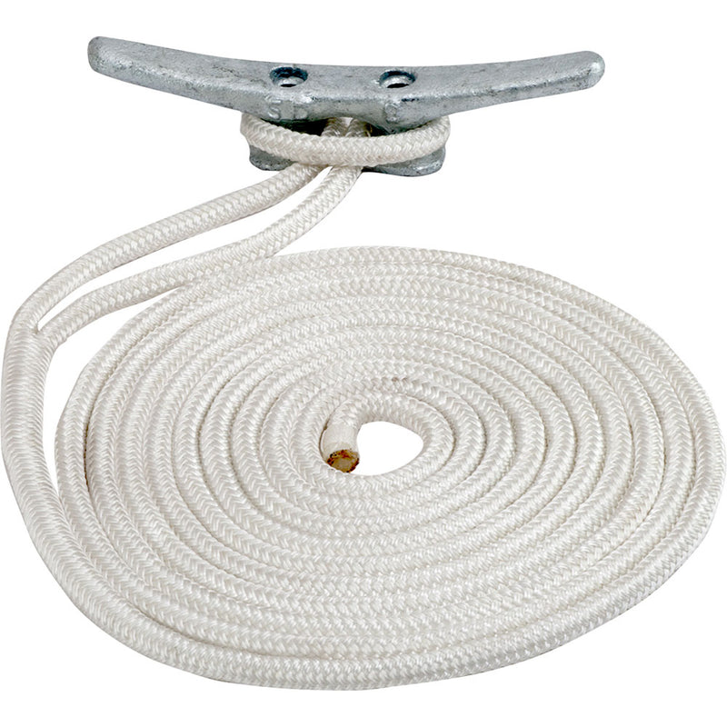 Sea-Dog Double Braided Nylon Dock Line - 1/2" x 15 - White [302112015WH-1]-Angler's World