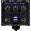 Sea-Dog Water Resistant Toggle Switch Panel w/USB Power Socket - 5 Toggle [424617-1]-Angler's World