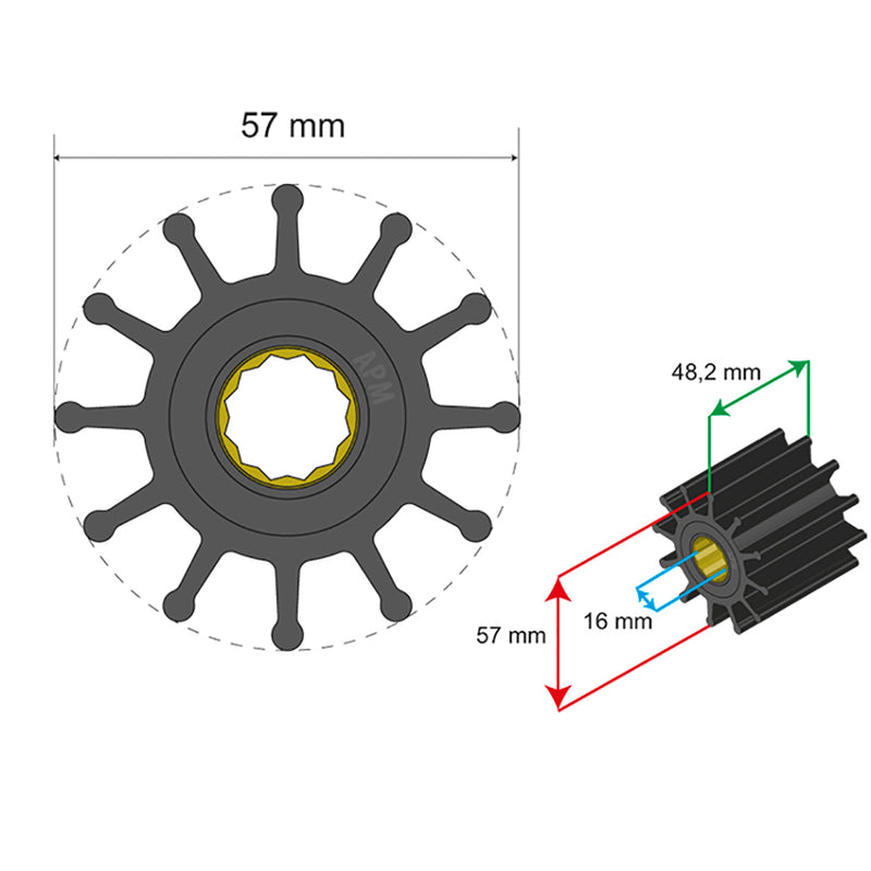 Albin Group Premium Impeller Kit 57 x 16 x 48.2mm - 12 Blade - Spline Insert [06-01-014]-Angler's World