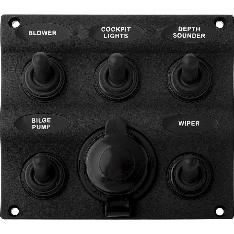 Sea-Dog Nylon Switch Panel - Water Resistant - 5 Toggles w/Power Socket [424605-1]-Angler's World