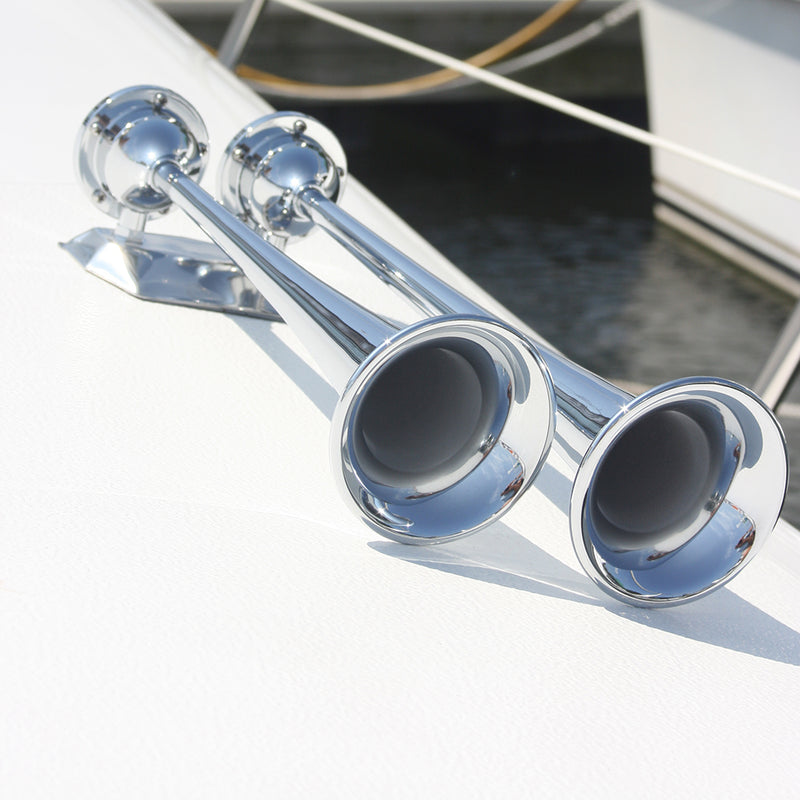 Marinco 24V Chrome Plated Dual Trumpet Air Horn [10624]-Angler's World