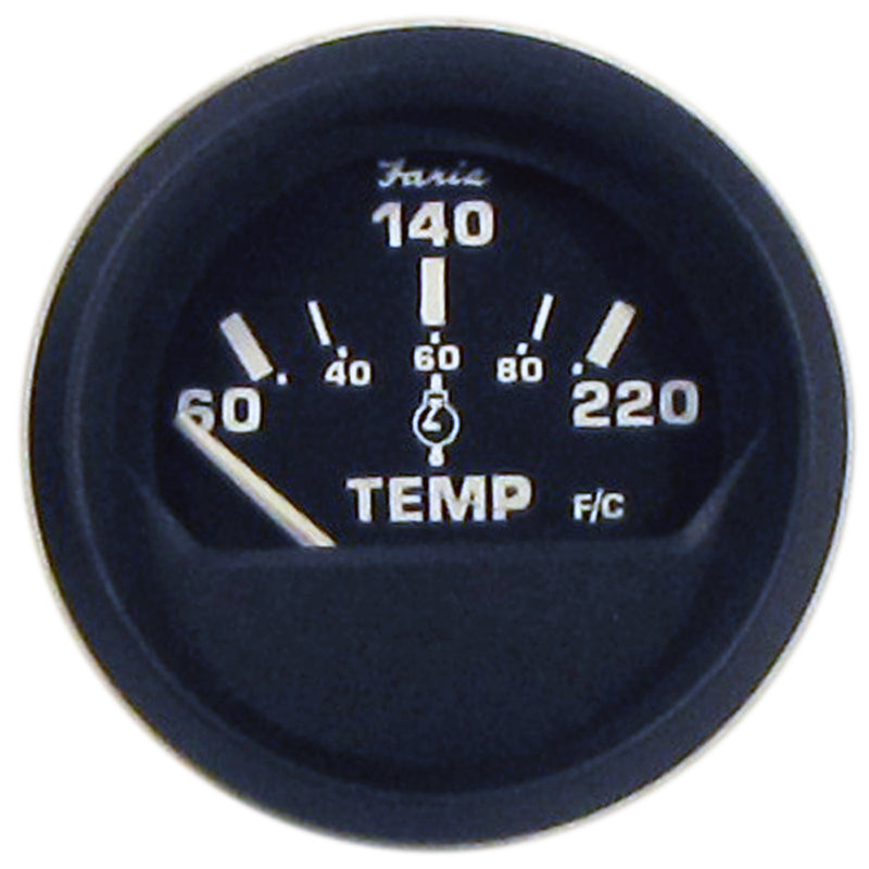 Faria Euro Black 2" Cylinder Head Temperature Gauge (60 to 220 F) with Sender [12819]-Angler's World