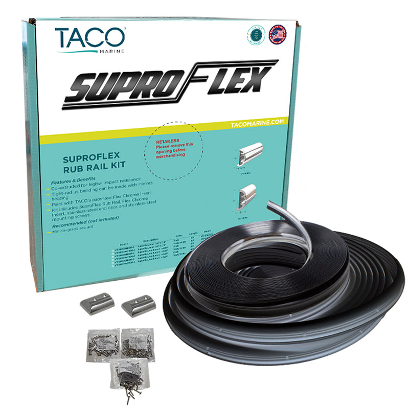 TACO SuproFlex Rub Rail Kit - Black w/Flex Chrome Insert - 1.6"H x .78"W x 60L [V11-9960BBK60-2]-Angler's World