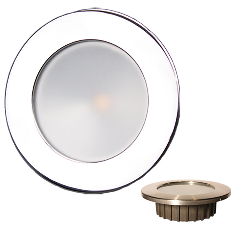 Lunasea ZERO EMI Recessed 3.5 LED Light - Warm White, Blue w/Polished Stainless Steel Bezel - 12VDC [LLB-46WB-0A-SS]-Angler's World
