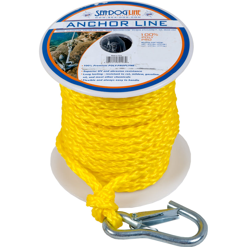Sea-Dog Poly Pro Anchor Line w/Snap - 3/8" x 100 - Yellow [304210100YW-1]-Angler's World