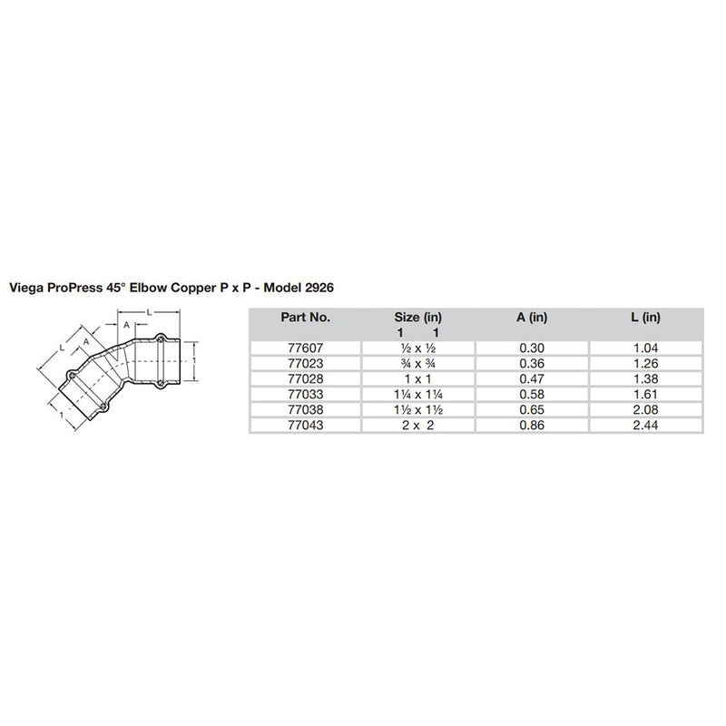 Viega ProPress 1/2" - 45 Copper Elbow - Double Press Connection - Smart Connect Technology [77607]-Angler's World