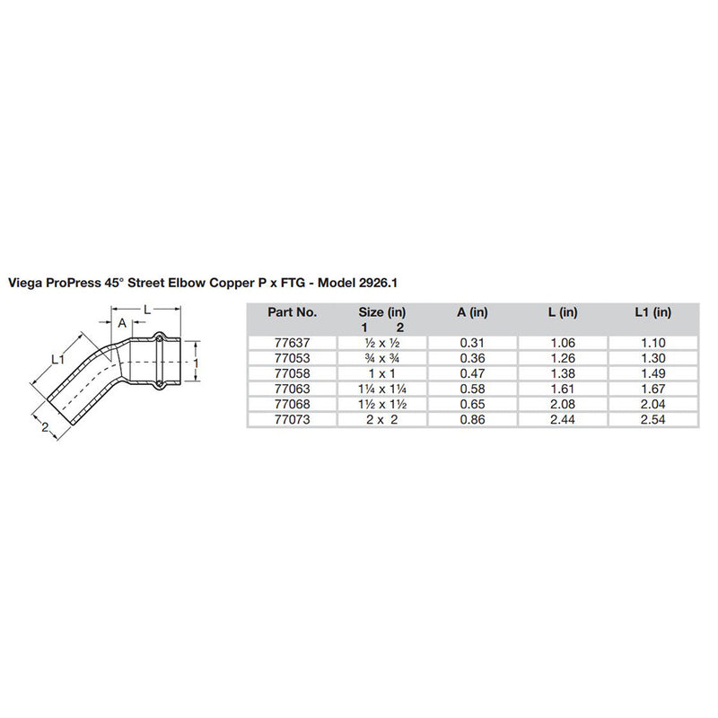 Viega ProPress 3/4" - 45 Copper Elbow - Street/Press Connection - Smart Connect Technology [77053]-Angler's World