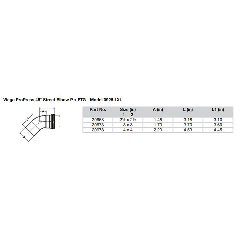 Viega ProPress - 2-1/2" - 45 Copper Elbow - Street/Press Connection - Smart Connect Technology [20668]-Angler's World