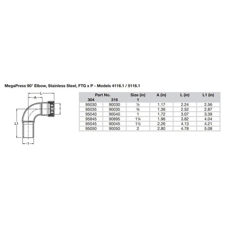 Viega MegaPress 3/4" 90 Stainless Steel 304 Elbow Street - Press Connection - Smart Connect Technology [95035]-Angler's World