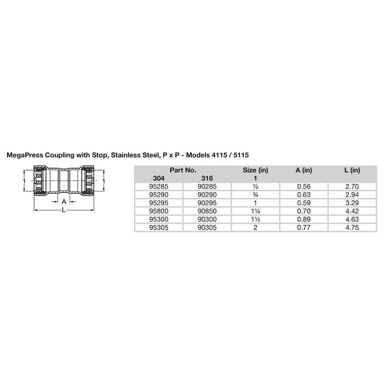 Viega MegaPress 1" Stainless Steel 304 Coupling w/Stop - Double Press Connection - Smart Connect Technology [95295]-Angler's World