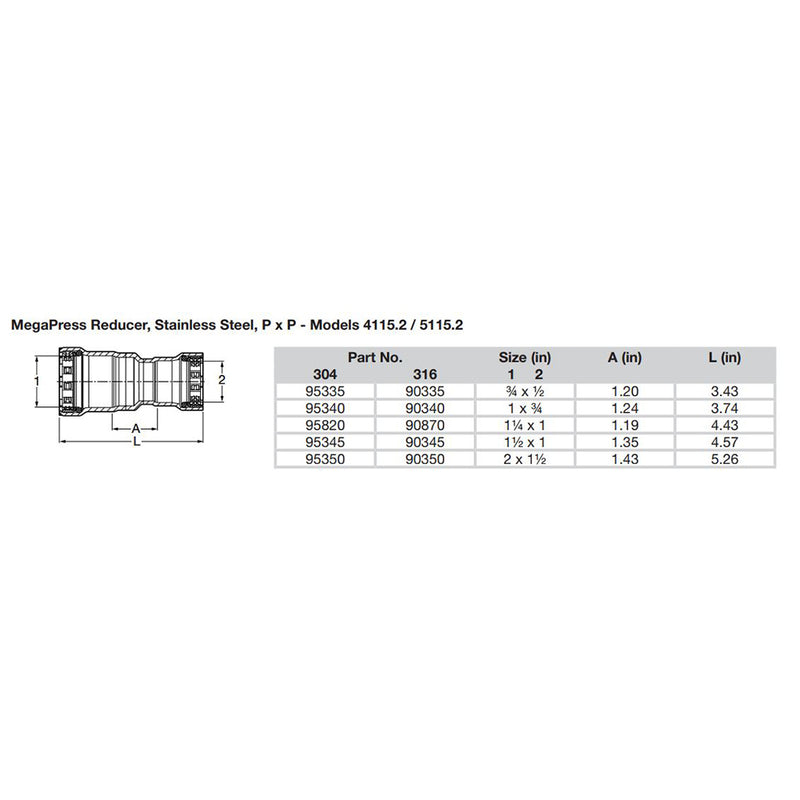 Viega MegaPress 3/4" x 1/2" Stainless Steel 304 Reducer - Double Press Connection - Smart Connect Technology [95335]-Angler's World