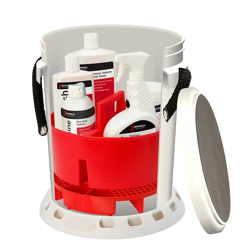 Shurhold 5 Gallon White Bucket Kit - Includes Bucket, Caddy, Grate Seat, Buff Magic, Pro Polish Brite Wash, SMC Serious Shine [2465]-Angler's World