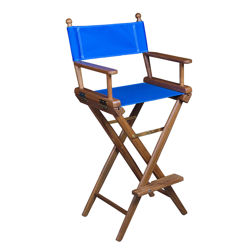 Whitecap Captains Chair w/Blue Seat Covers - Teak [60045]-Angler's World