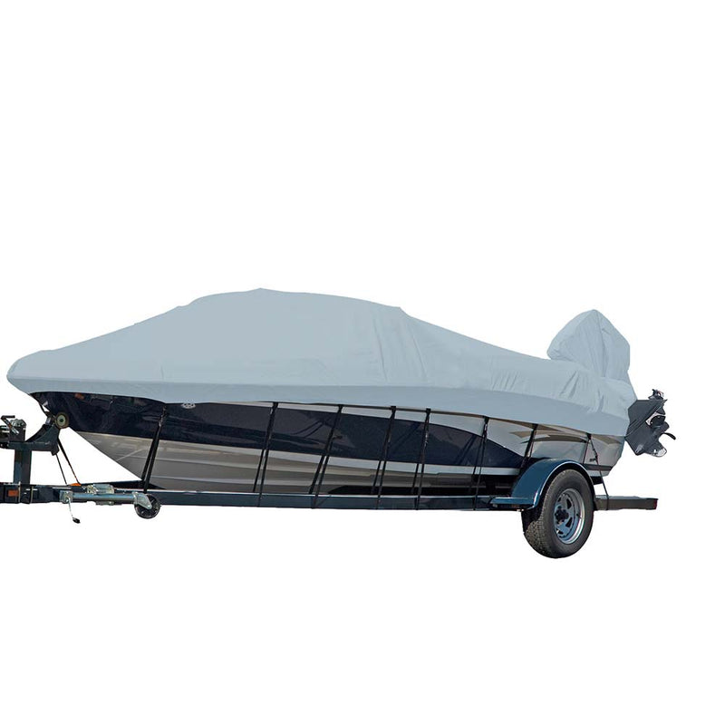 Carver Sun-DURA Styled-to-Fit Boat Cover f/16.5 V-Hull Runabout Boats w/Windshield Hand/Bow Rails - Grey [77016S-11]-Angler's World