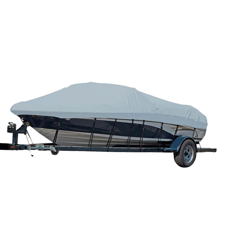 Carver Sun-DURA Styled-to-Fit Boat Cover f/21.5 Sterndrive V-Hull Runabout Boats (Including Eurostyle) w/Windshield Hand/Bow Rails - Grey [77121S-11]-Angler's World
