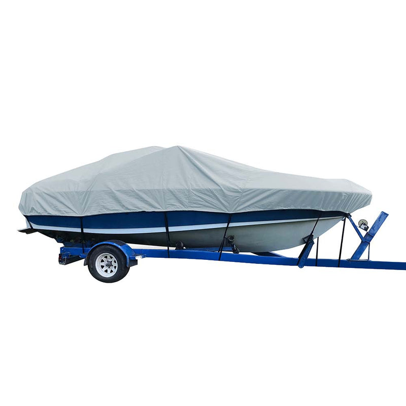 Carver Sun-DURA Styled-to-Fit Boat Cover f/24.5 V-Hull Low Profile Cuddy Cabin Boats w/Windshield Rails - Grey [77724S-11]-Angler's World
